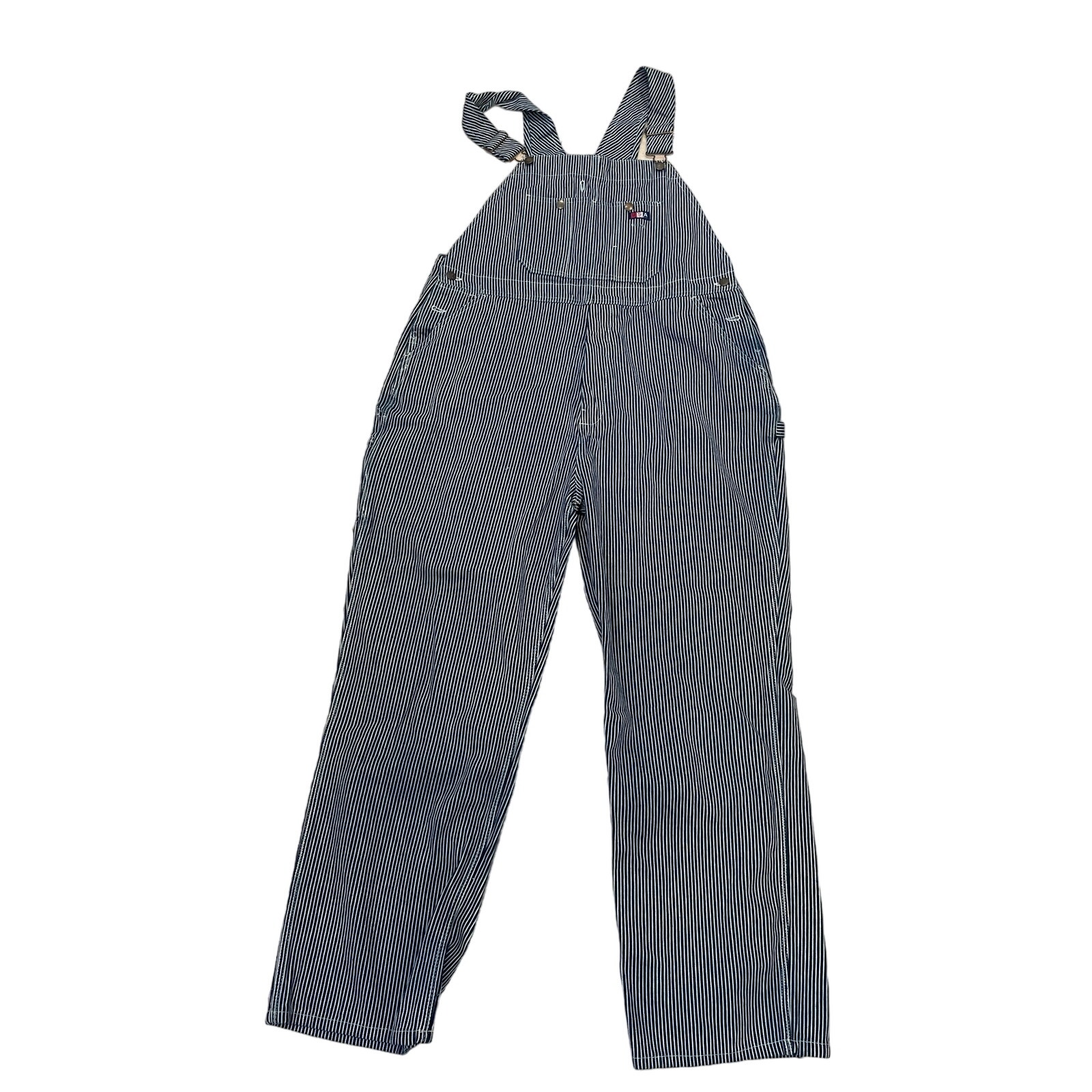 Vtg Usa Works Bib Overalls Mens 40x30 Carpenter Workwear Pinstripe Jumpsuit Blue
